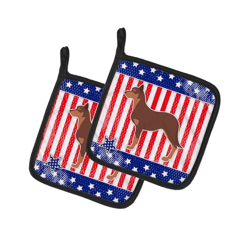 USA Patriotic Australian Kelpie Dog Pot Holders - Set of 2 - Heat-Resistant Kitchen Essentials BB3329PTHD