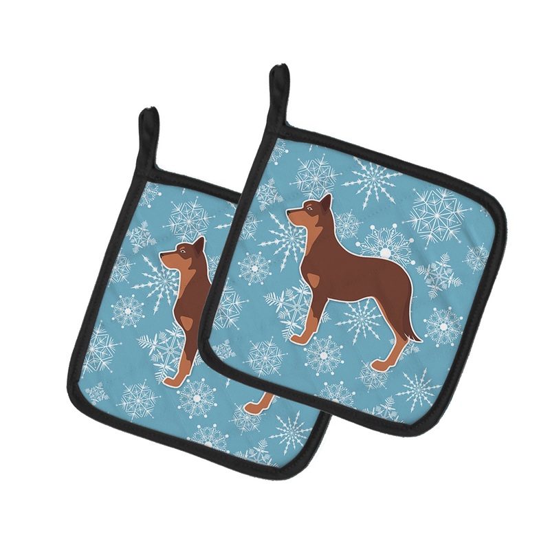 Winter Snowflake Australian Kelpie Dog Pot Holders - Set of 2 - Heat-Resistant Kitchen Essentials BB3529PTHD