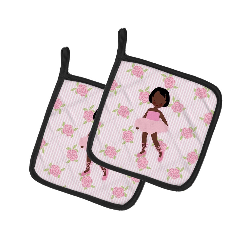 Ballerina African American Short Hair Pot Holders - Set of 2 - Heat-Resistant Kitchen Essentials BB5190PTHD
