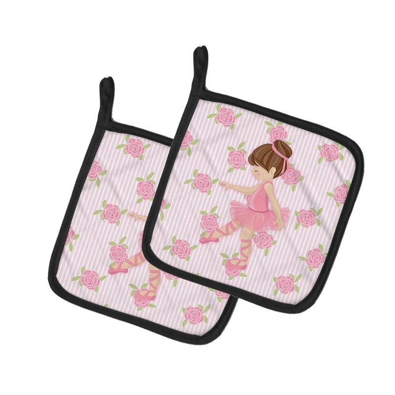 Ballerina Brunette Point Pot Holders - Set of 2 - Heat-Resistant Kitchen Essentials BB5177PTHD