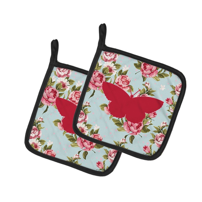 Butterfly Shabby Chic Blue Roses - Set of 2 - Heat-Resistant Kitchen Essentials BB1041-RS-BU-PTHD