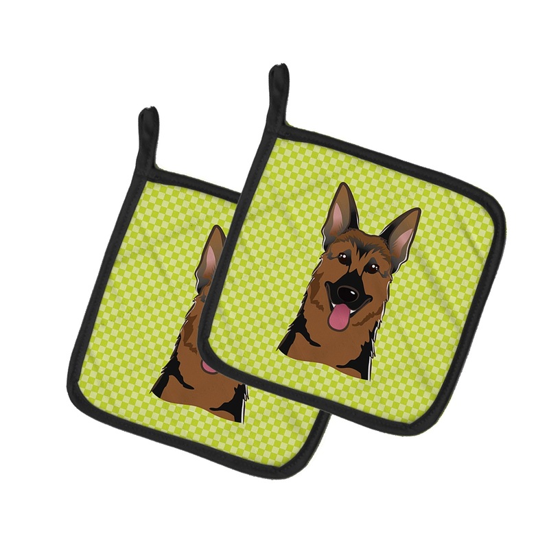Checkerboard Lime Green German Shepherd Pot Holders - Set of 2 - Heat-Resistant Kitchen Essentials BB1273PTHD