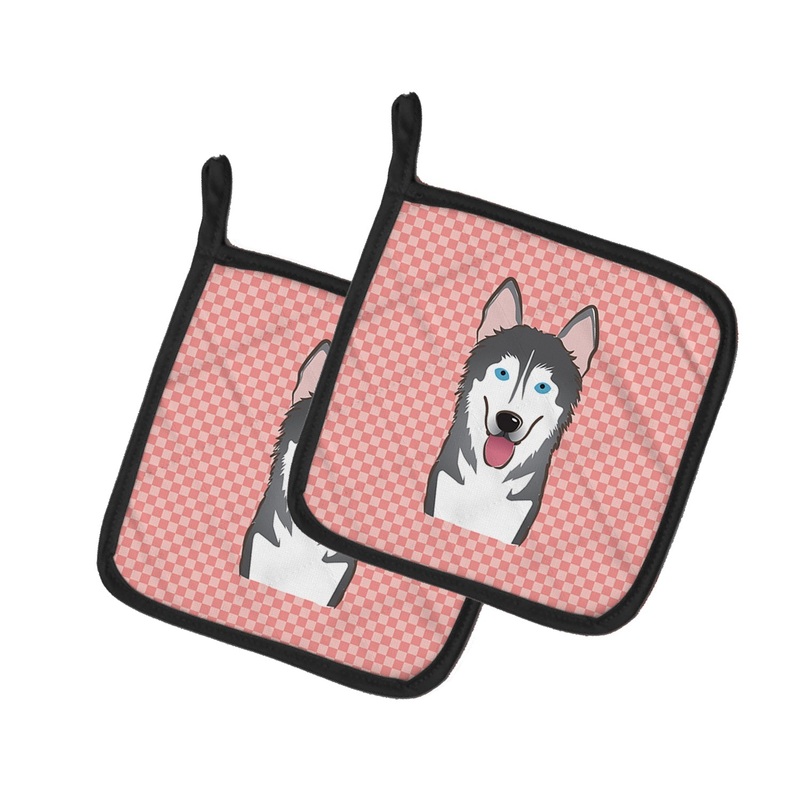 Checkerboard Pink Alaskan Malamute Pot Holders - Set of 2 - Heat-Resistant Kitchen Essentials BB1218PTHD