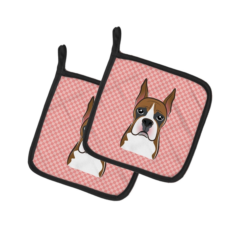Checkerboard Pink Boxer Pot Holders - Set of 2 - Heat-Resistant Kitchen Essentials BB1223PTHD