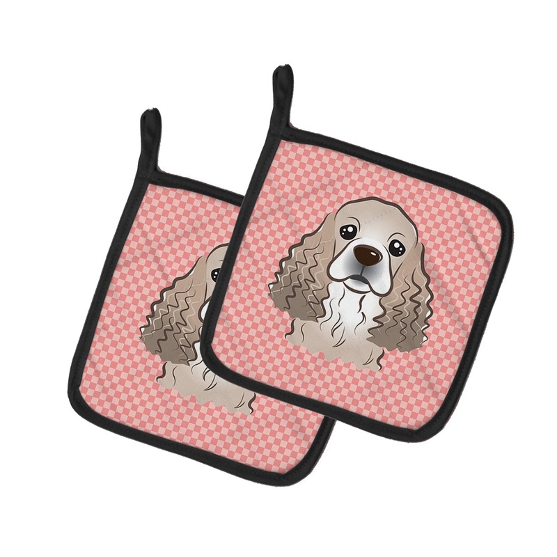 Checkerboard Pink Cocker Spaniel Pot Holders - Set of 2 - Heat-Resistant Kitchen Essentials BB1216PTHD