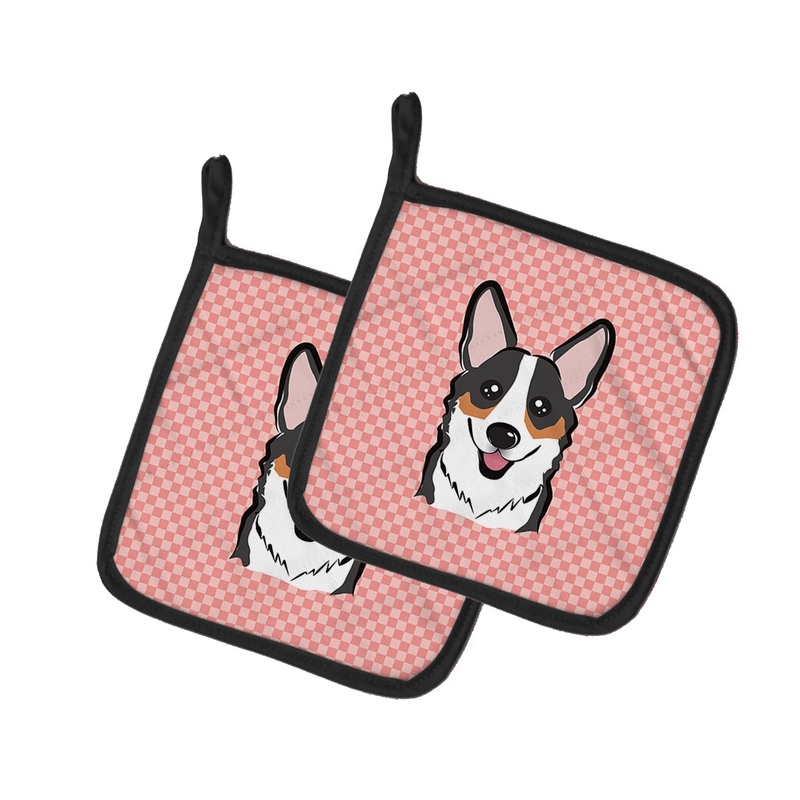 Checkerboard Pink Corgi Pot Holders - Set of 2 - Heat-Resistant Kitchen Essentials BB1255PTHD