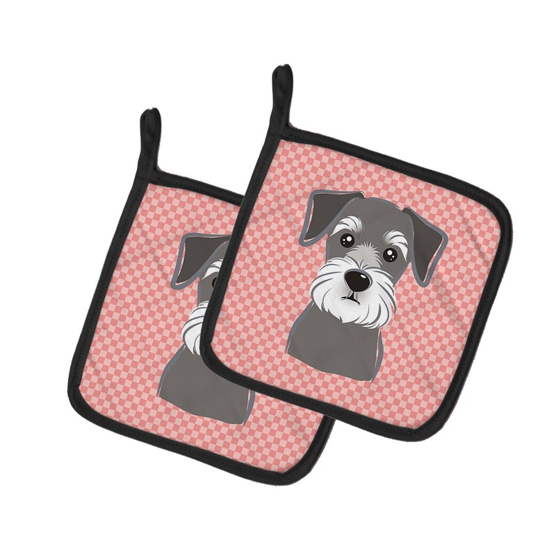 Checkerboard Pink Schnauzer Pot Holders - Set of 2 - Heat-Resistant Kitchen Essentials BB1206PTHD