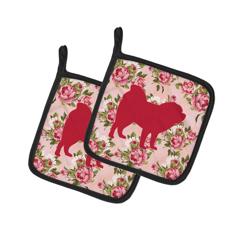 Chow Chow Shabby Chic Pink Roses Pot Holders - Set of 2 - Heat-Resistant Kitchen Essentials BB1106-RS-PK-PTHD