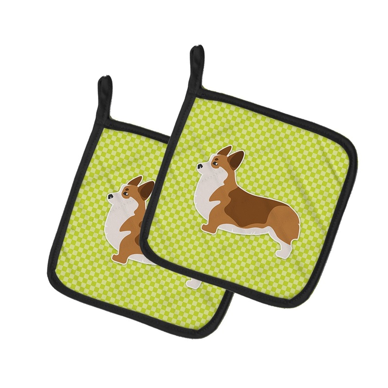 Corgi Checkerboard Green Pot Holders - Set of 2 - Heat-Resistant Kitchen Essentials BB3820PTHD