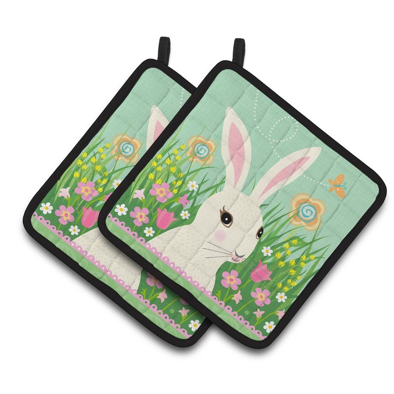 Easter Bunny Rabbit Pot Holders - Set of 2 Decorative Kitchen Helpers | Made in the USA VHA3023PTHD