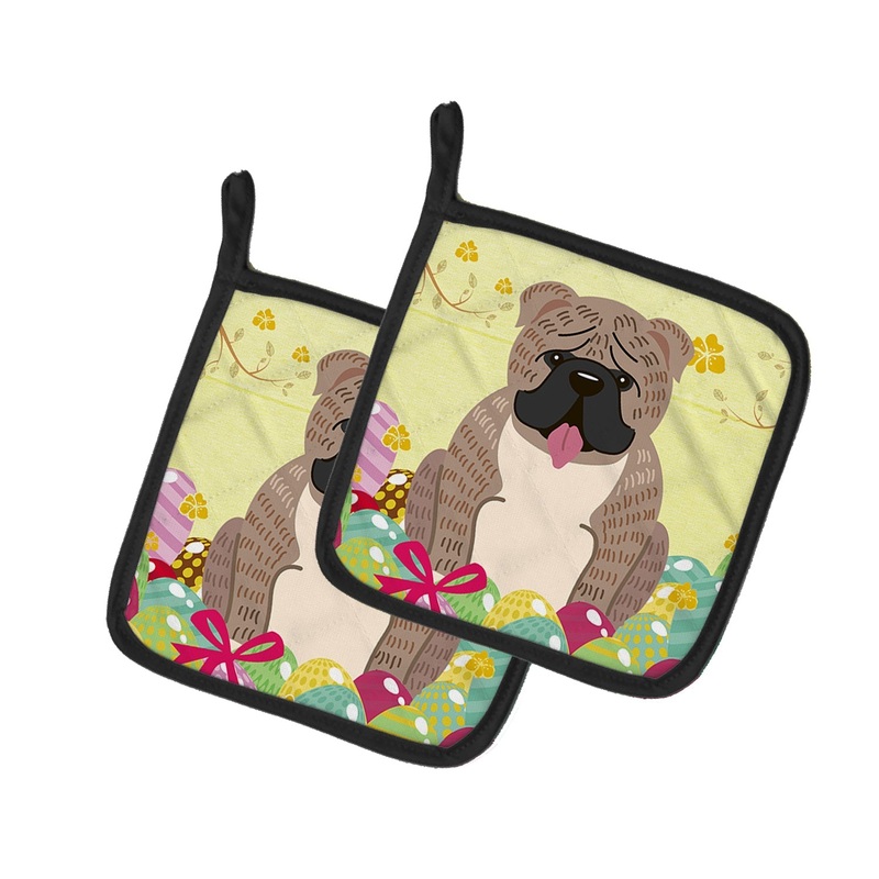 Easter Eggs English Bulldog Grey Brindle Pot Holders - Set of 2 - Heat-Resistant Kitchen Essentials BB6126PTHD