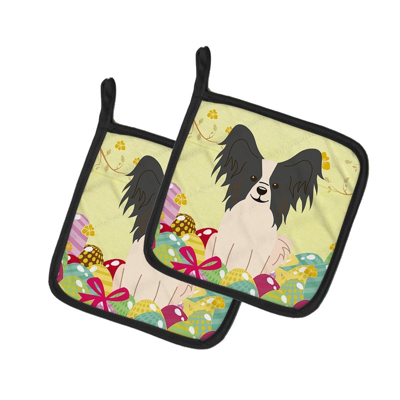 Easter Eggs Papillon Black White Pot Holders - Set of 2 - Heat-Resistant Kitchen Essentials BB6076PTHD