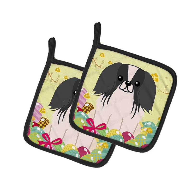 Easter Eggs Pekingnese Black White Pot Holders - Set of 2 - Heat-Resistant Kitchen Essentials BB6105PTHD