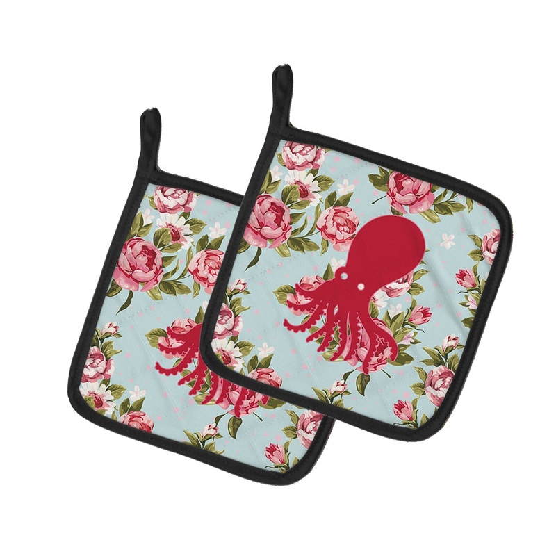 Octopus Shabby Chic Blue Roses - Set of 2 - Heat-Resistant Kitchen Essentials BB1098-RS-BU-PTHD