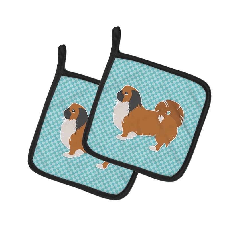 Pekingese Checkerboard Blue Pot Holders - Set of 2 - Heat-Resistant Kitchen Essentials BB3738PTHD