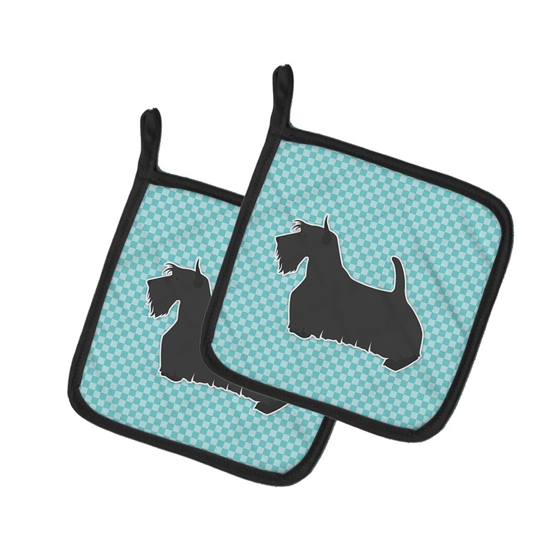 Scottish Terrier Checkerboard Blue Pot Holders - Set of 2 - Heat-Resistant Kitchen Essentials BB3769PTHD