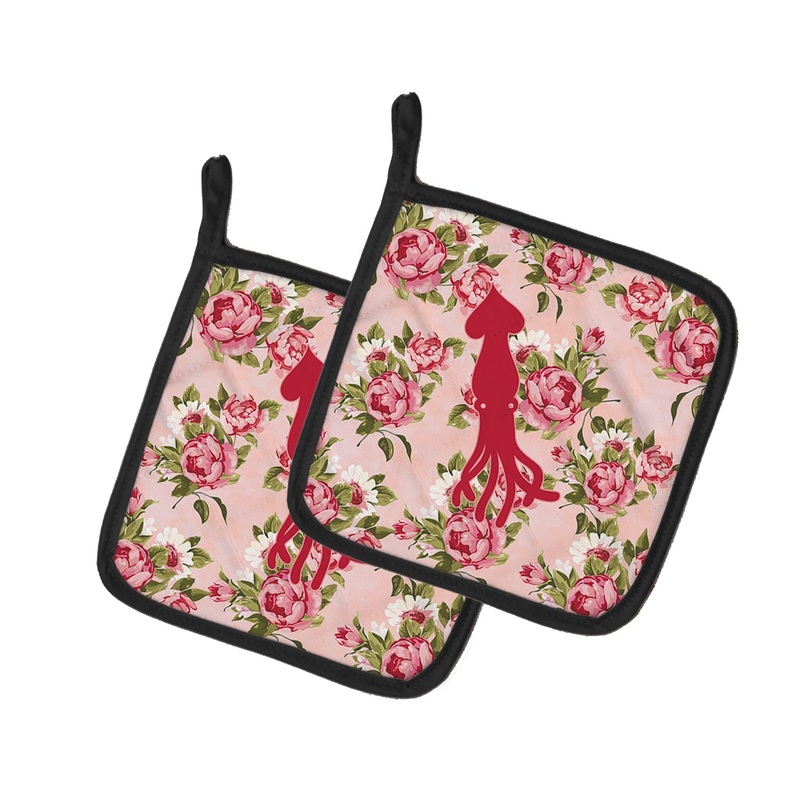 Squid Shabby Chic Pink Roses Pot Holders - Set of 2 - Heat-Resistant Kitchen Essentials BB1096-RS-PK-PTHD
