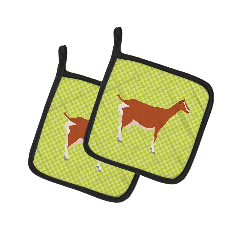 Toggenburger Goat Green Pot Holders - Set of 2 - Heat-Resistant Kitchen Essentials BB7707PTHD