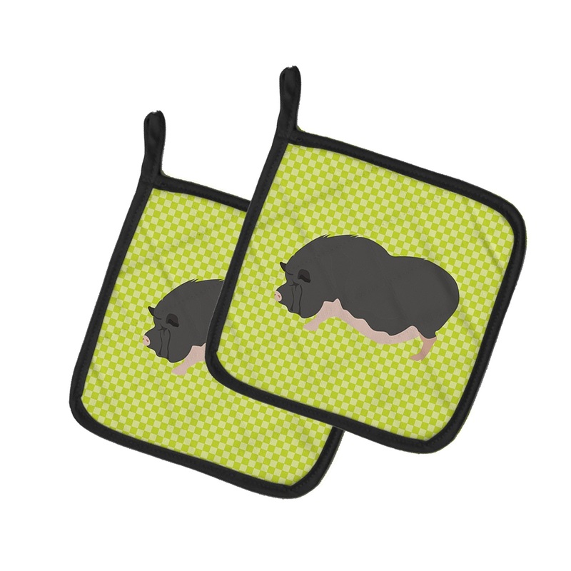 Vietnamese Pot-Bellied Pig Green Pot Holders - Set of 2 - Heat-Resistant Kitchen Essentials BB7767PTHD