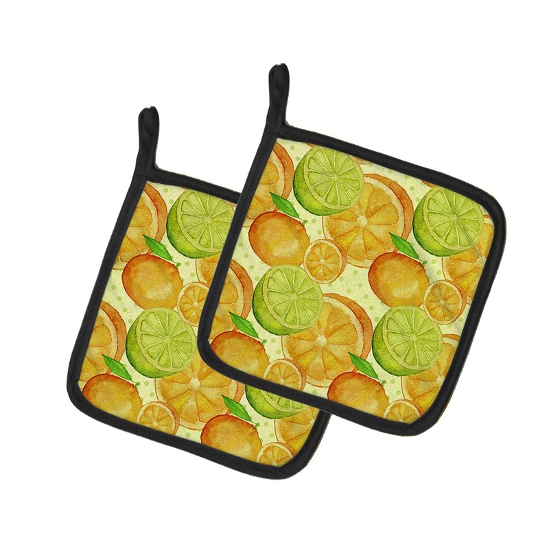 Watercolor Limes and Oranges Citrus Pot Holders - Set of 2 - Heat-Resistant Kitchen Essentials BB7517PTHD