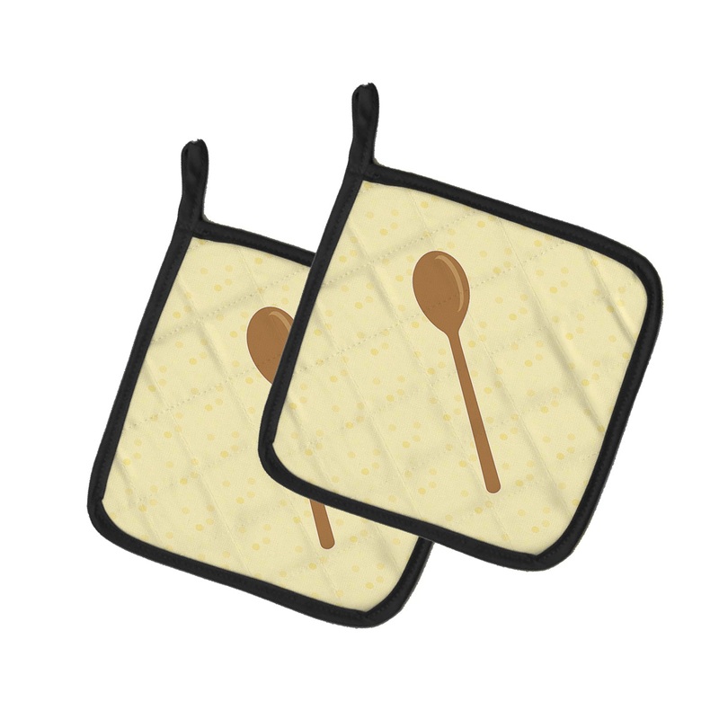 Wooden Spoon on Yellow Pot Holders - Set of 2 - Heat-Resistant Kitchen Essentials BB7285PTHD
