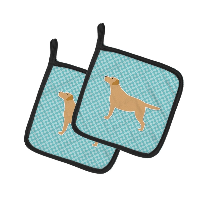 Yellow Labrador Retriever  Checkerboard Blue Pot Holders - Set of 2 - Heat-Resistant Kitchen Essentials BB3697PTHD