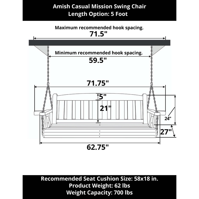 Amish Casual 5 Foot Oak Stain Mission Porch Swing