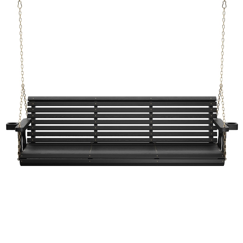 Amish Casual 6 Foot Roll Back Porch Swing in Black Stain with Clearcoat