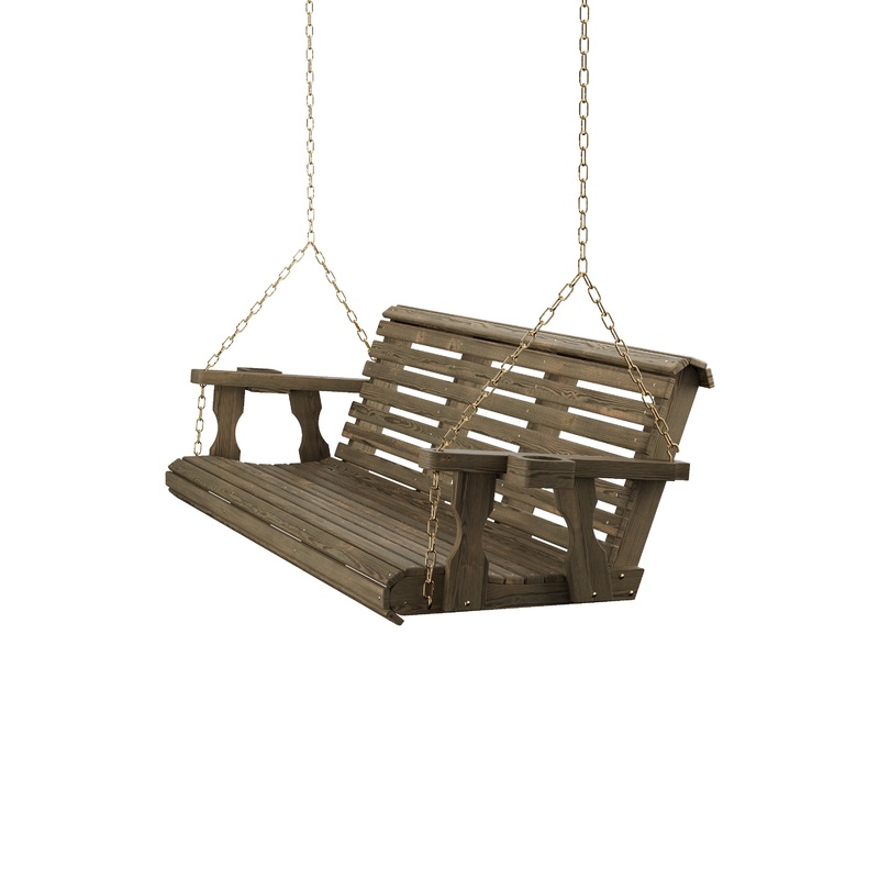 Amish Casual 6 Foot Roll Back Porch Swing in Dark Walnut with Clearcoat