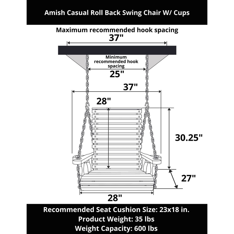 Amish Casual Heavy Duty Oak Stain Roll Back Swing Chair