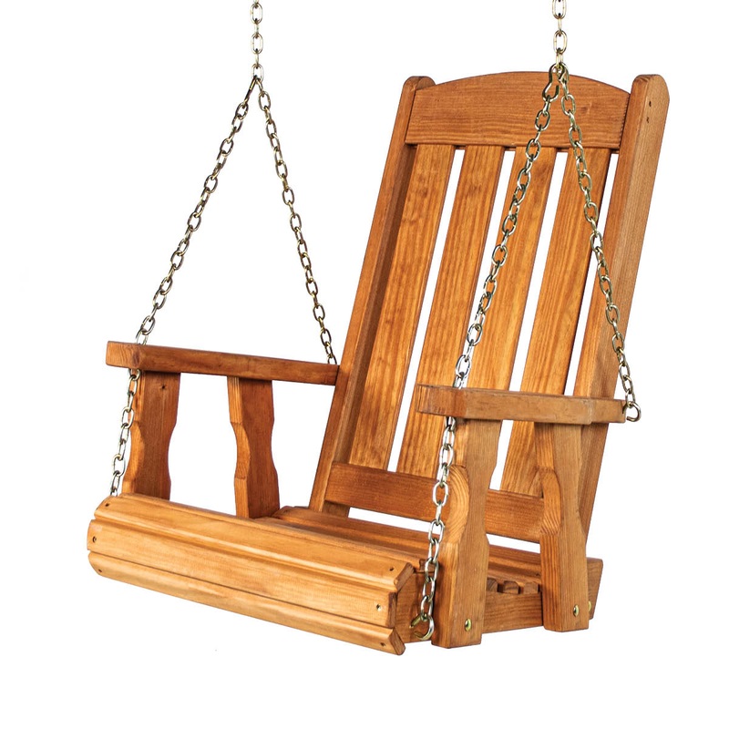 Amish Casual Heavy Duty Outdoor Wood Swing Chair in Cedar Clearcoat