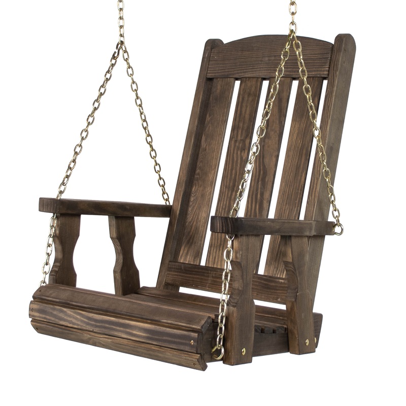 Amish Casual Heavy Duty Outdoor Wood Swing Chair in Dark Walnut Clearcoat