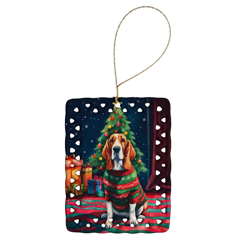 Basset Hound Christmas Porcelain Ornament