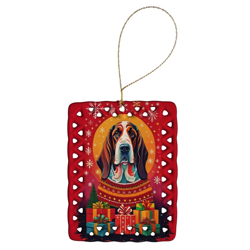 Basset Hound Holiday Christmas Porcelain Ornament