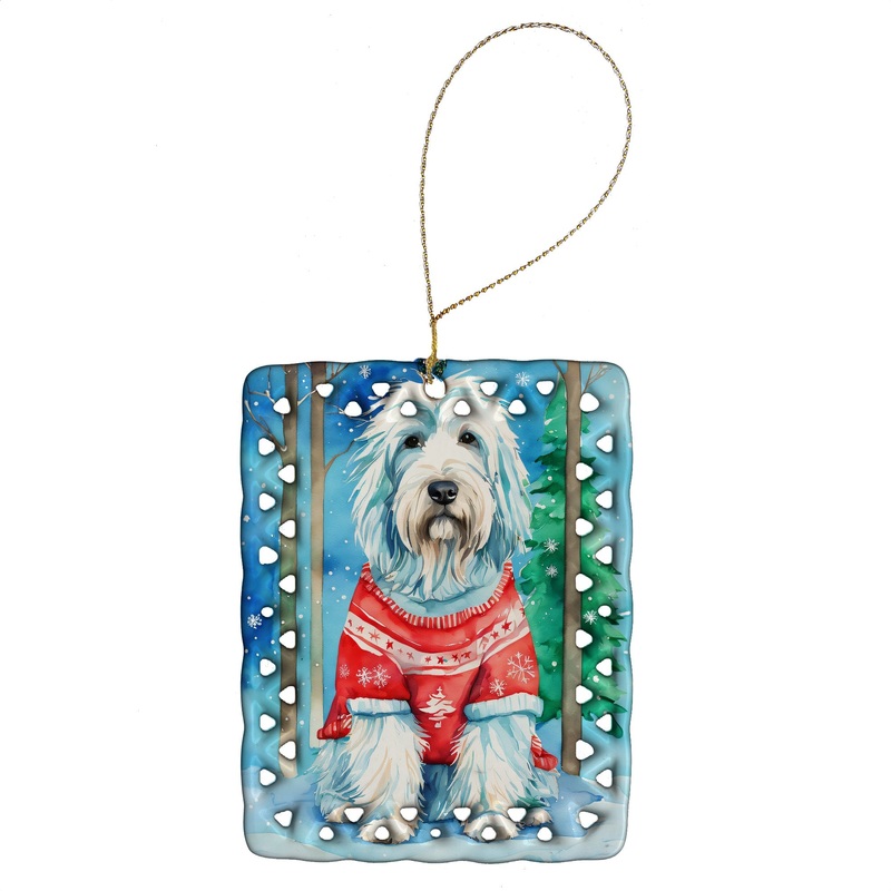 Bearded Collie Christmas Porcelain Ornament