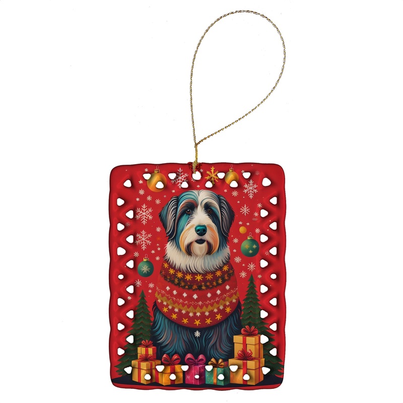 Bearded Collie Holiday Christmas Porcelain Ornament
