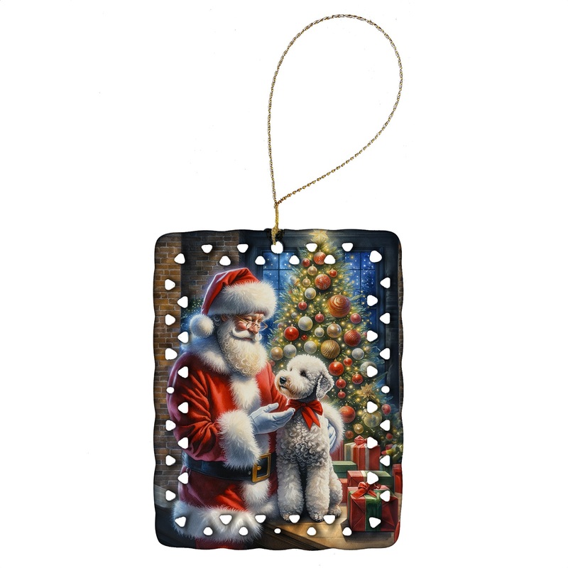 Bedlington Terrier and Santa Claus Porcelain Ornament