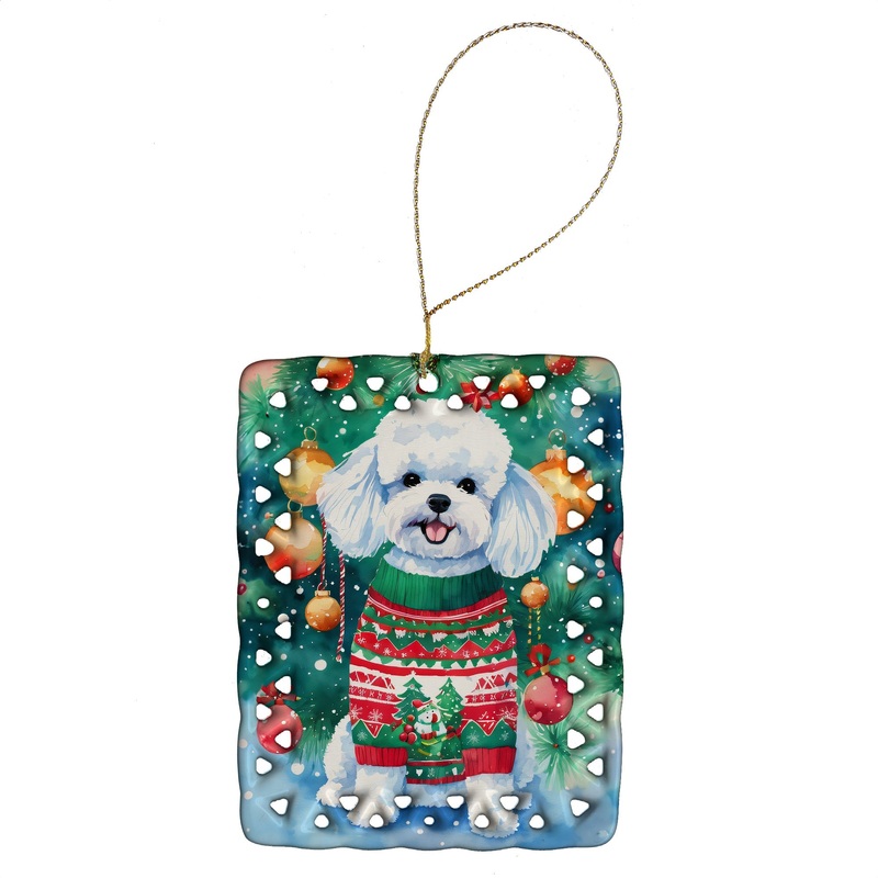 Bichon Frise Christmas Porcelain Ornament