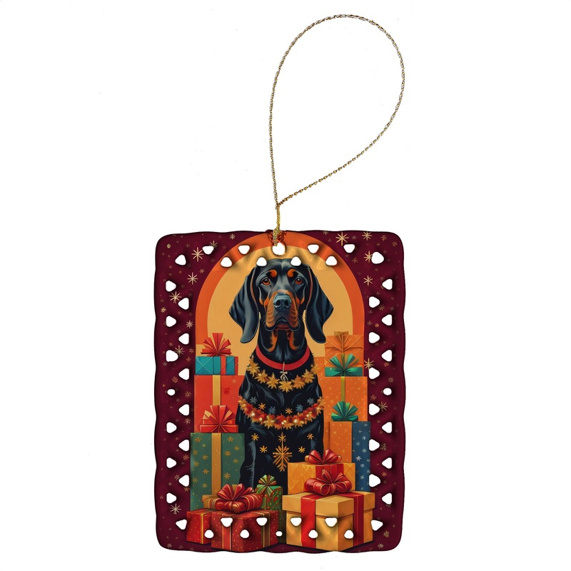 Black and Tan Coonhound Holiday Christmas Porcelain Ornament