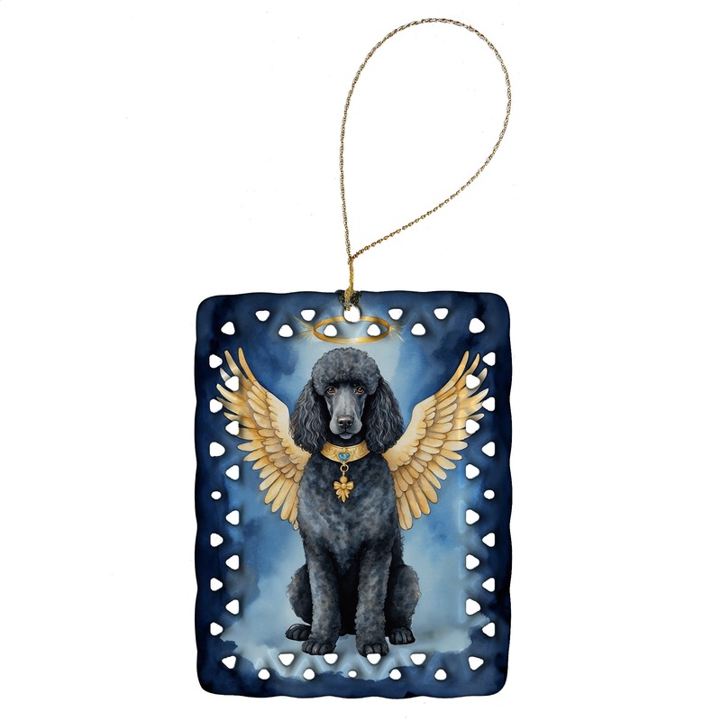 Black Poodle My Angel Porcelain Ornament