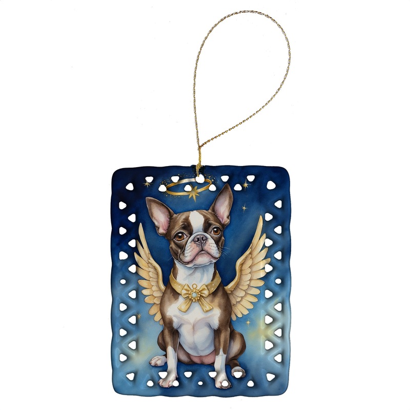 Boston Terrier My Angel Porcelain Ornament