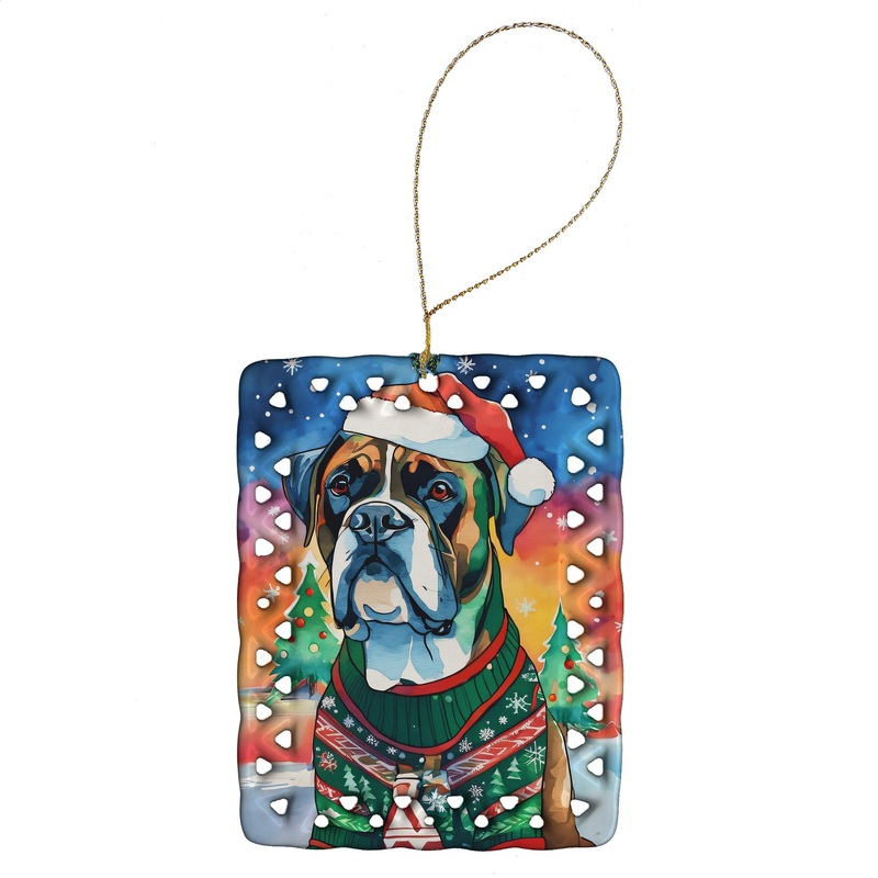 Boxer Christmas Porcelain Ornament