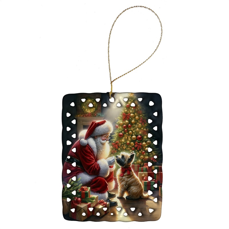 Cairn Terrier and Santa Claus Porcelain Ornament