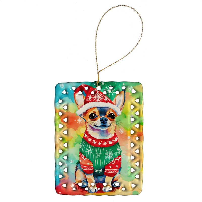 Chihuahua Christmas Porcelain Ornament