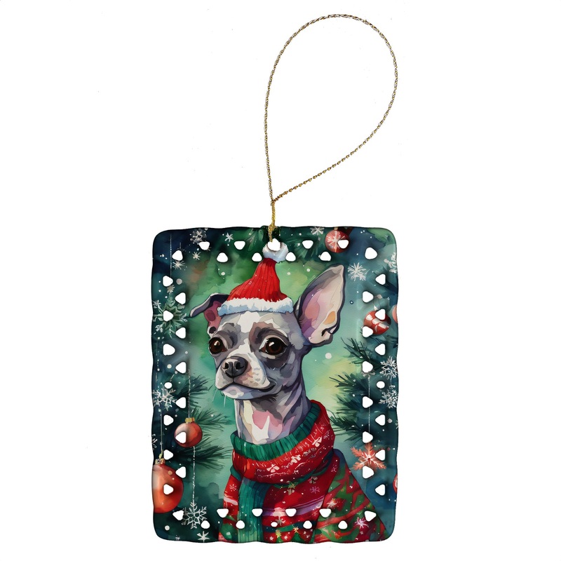 Chinese Crested Christmas Porcelain Ornament