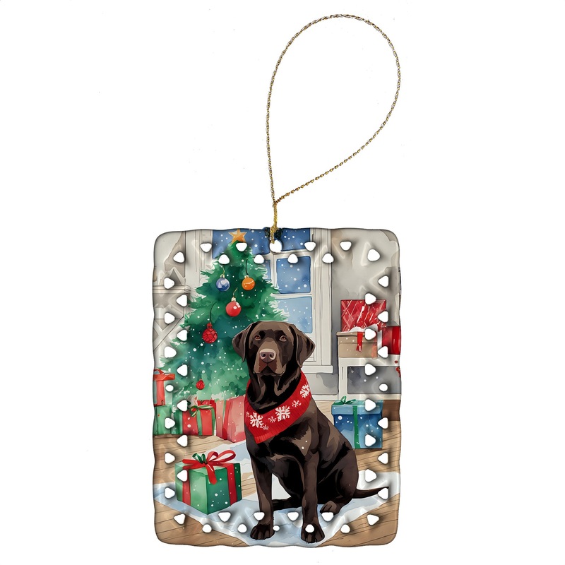 Chocolate Labrador Retriever Christmas Porcelain Ornament