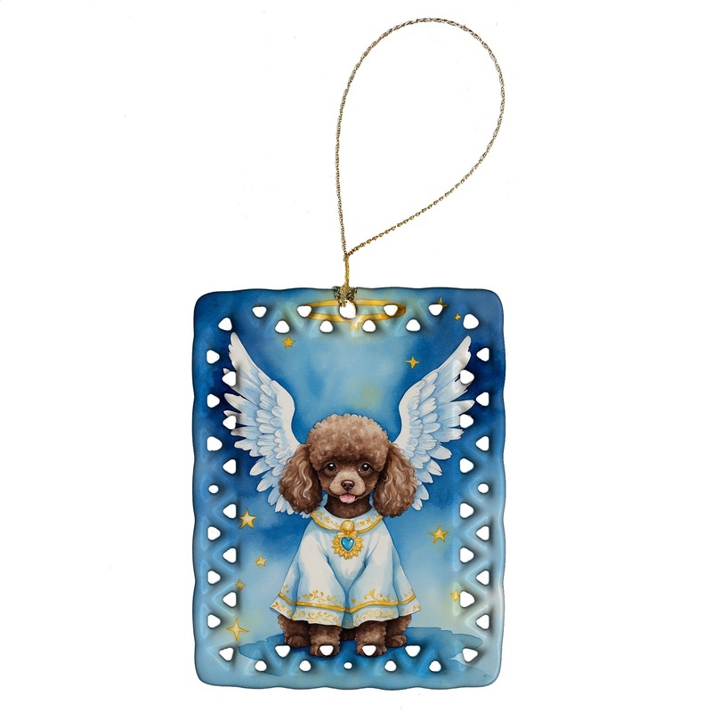 Chocolate Poodle My Angel Porcelain Ornament