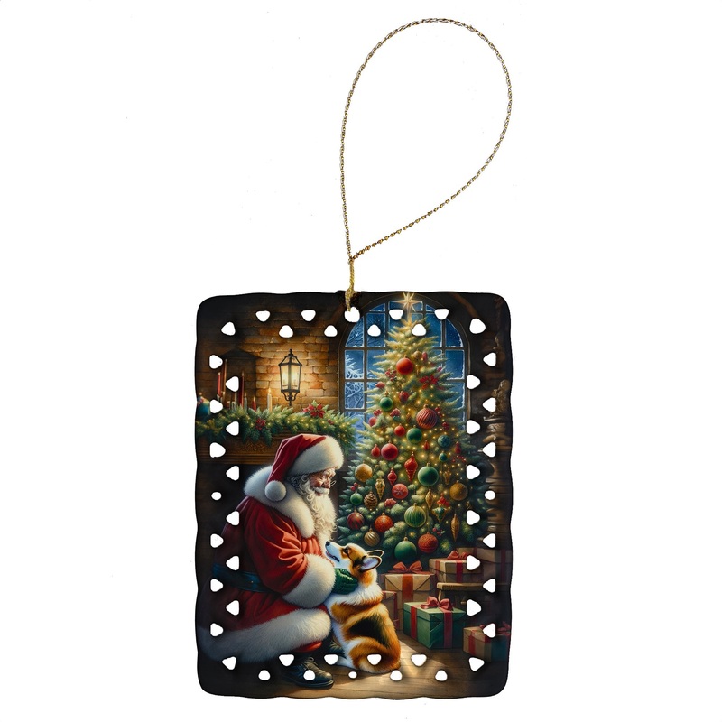 Corgi and Santa Claus Porcelain Ornament