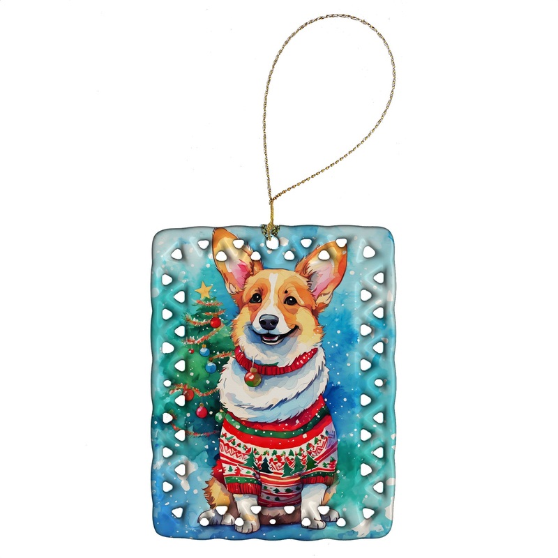 Corgi Christmas Porcelain Ornament