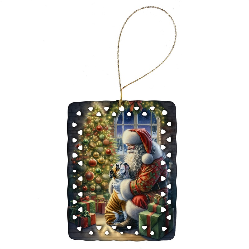 English Bulldog and Santa Claus Porcelain Ornament